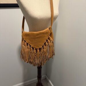 Day & Mood Lee Crossbody Leather Fringe Shoulder Bag Tan Brown